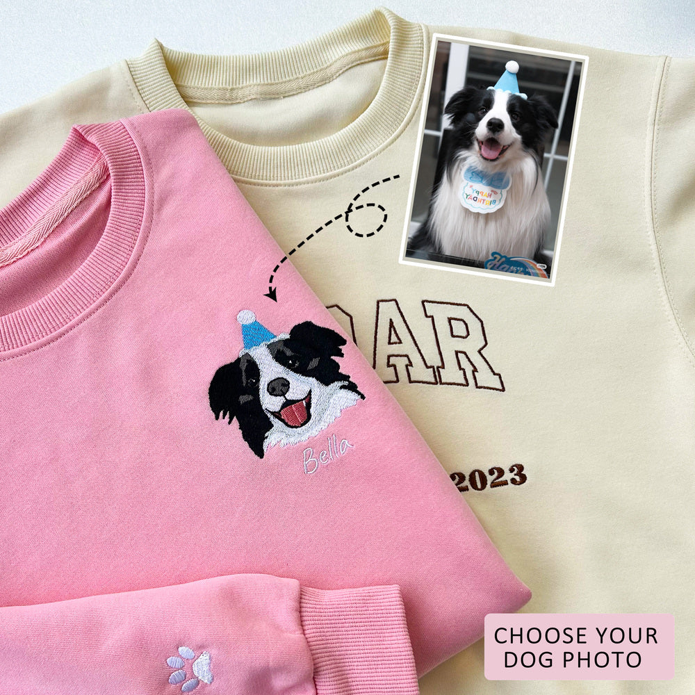 Custom Pet Face Embroidered Sweatshirt / Hoodie – Personalized Dog & Cat Portrait from Photo, Pet Lover Gift
