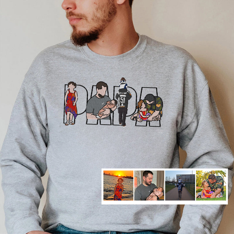 Personalisiertes Papa EST Sweatshirt mit Stickerei – Personalisierter Papa & Opa Hoodie mit Namen der Kinder auf dem Ärmel