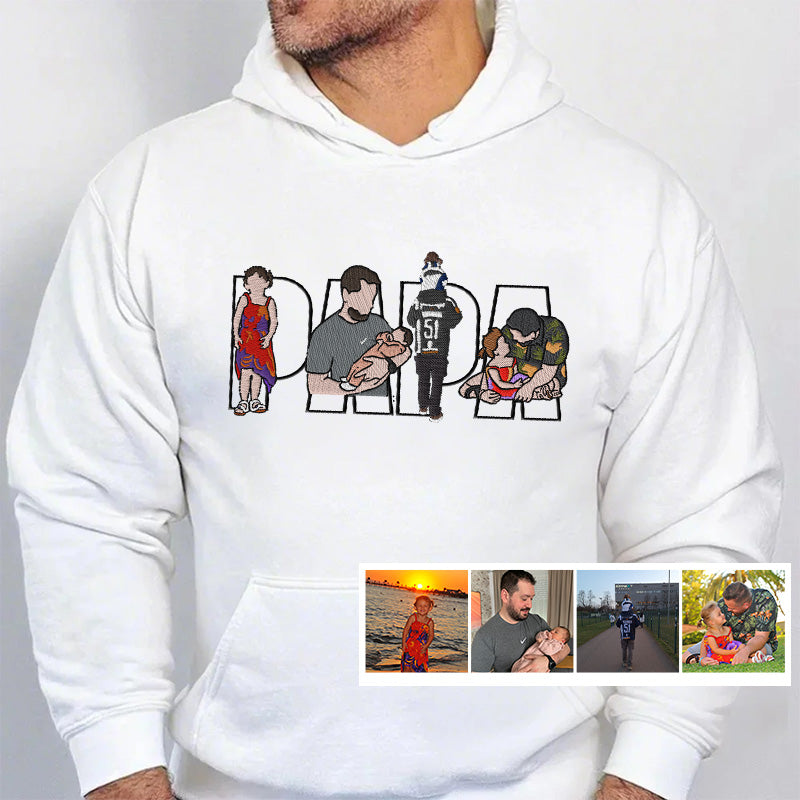 Personalisiertes Papa EST Sweatshirt mit Stickerei – Personalisierter Papa & Opa Hoodie mit Namen der Kinder auf dem Ärmel