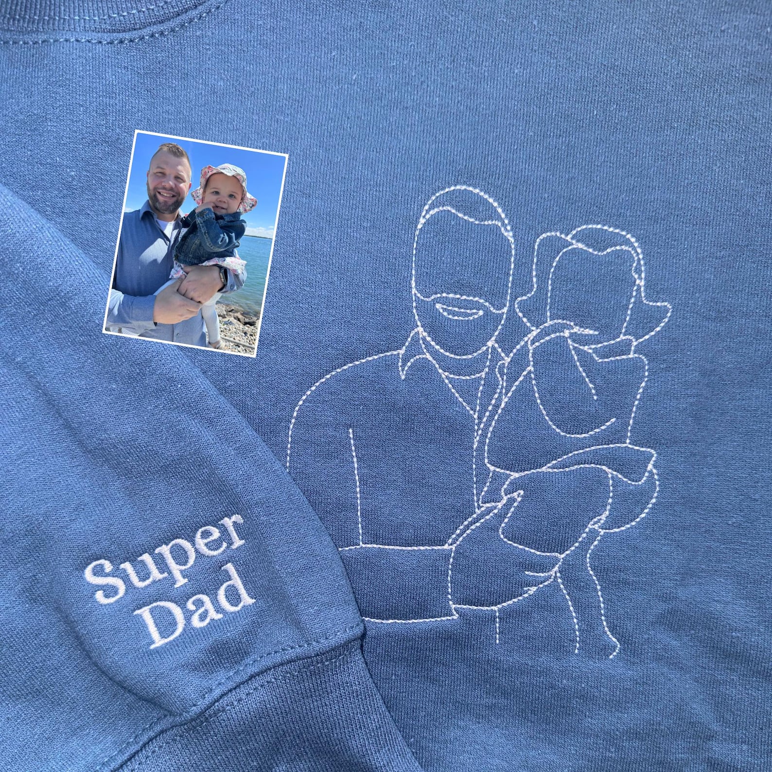 Every Dad Has A Story - Custom Embroidered Sweatshirt For Dad – Personalized Portrait From Photo