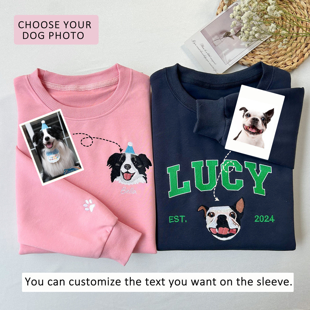 Custom Pet Face Embroidered Sweatshirt / Hoodie – Personalized Dog & Cat Portrait from Photo, Pet Lover Gift
