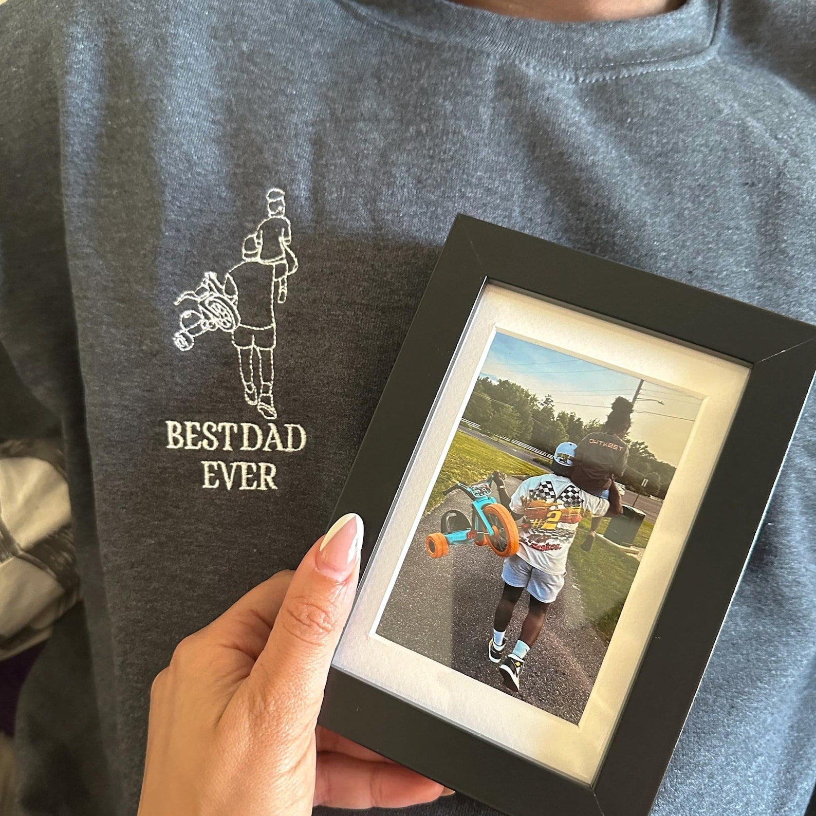 Every Dad Has A Story - Custom Embroidered Sweatshirt For Dad – Personalized Portrait From Photo
