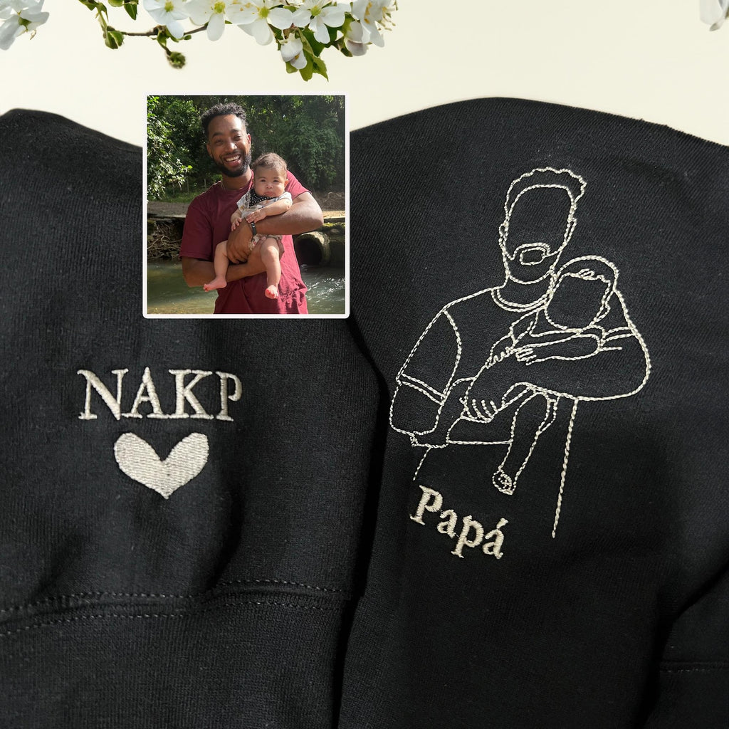 Every Dad Has A Story - Custom Embroidered Sweatshirt For Dad – Personalized Portrait From Photo