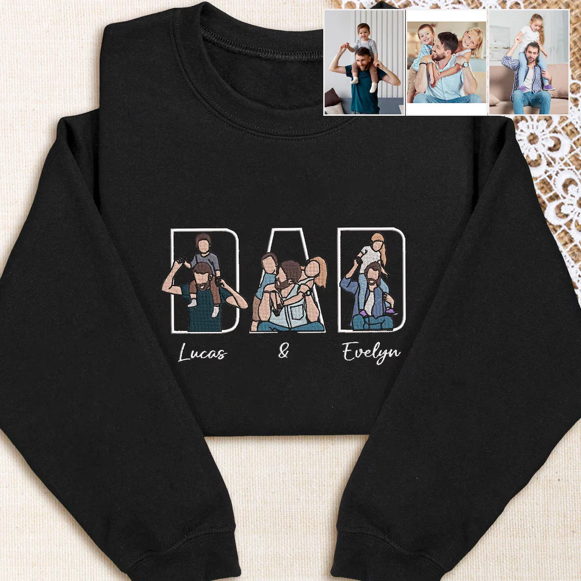 Personalisiertes Papa EST Sweatshirt mit Stickerei – Personalisierter Papa & Opa Hoodie mit Namen der Kinder auf dem Ärmel