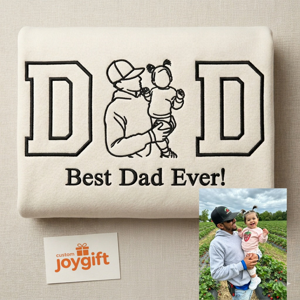 Custom Dad Portrait Embroidered T-Shirt & Hoodie – Personalized Photo Outline for Father’s Day or Birthday