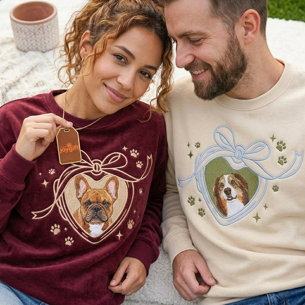 Vintage Locket Pet Portrait Sweatshirt – Personalized Dog, Cat, Horse & Any Pet Photo Crewneck with Coquette Bow