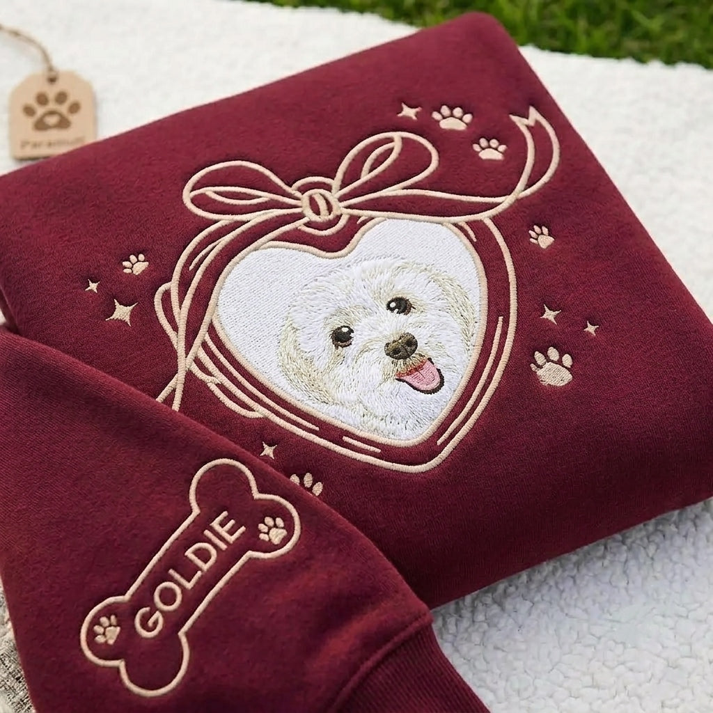 Vintage Locket Pet Portrait Sweatshirt – Personalized Dog, Cat, Horse & Any Pet Photo Crewneck with Coquette Bow