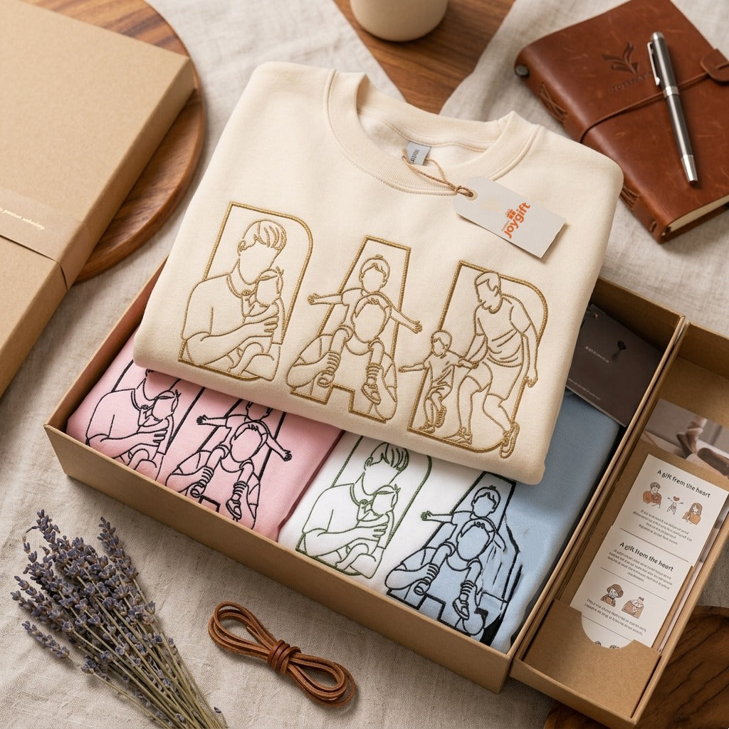 Custom Dad & Kids Silhouette Sweatshirt – Personalized Embroidered Letters with Child Photo – Papa, Daddy, Father’s Day Gift