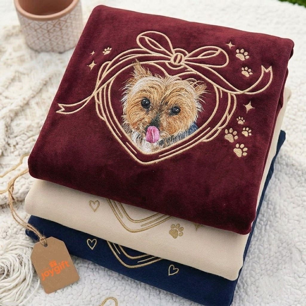 Vintage Locket Pet Portrait Sweatshirt – Personalized Dog, Cat, Horse & Any Pet Photo Crewneck with Coquette Bow