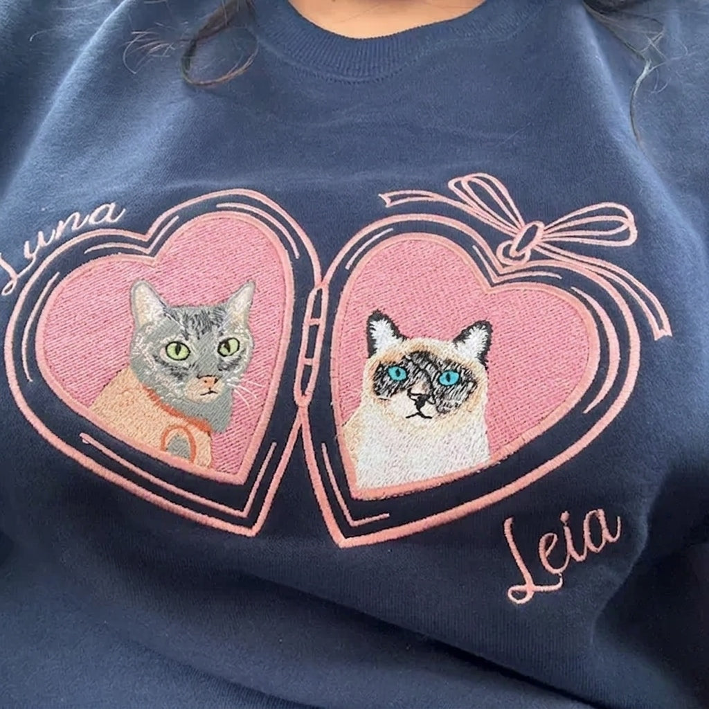 Vintage Locket Pet Portrait Sweatshirt – Personalized Dog, Cat, Horse & Any Pet Photo Crewneck with Coquette Bow