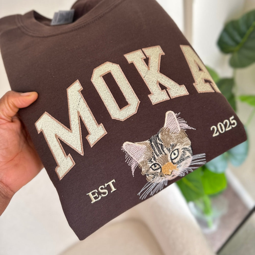 Individuell besticktes Haustier-Gesicht Sweatshirt / Hoodie – Personalisiertes Hunde- & Katzenporträt nach Foto, Geschenk für Tierliebhaber