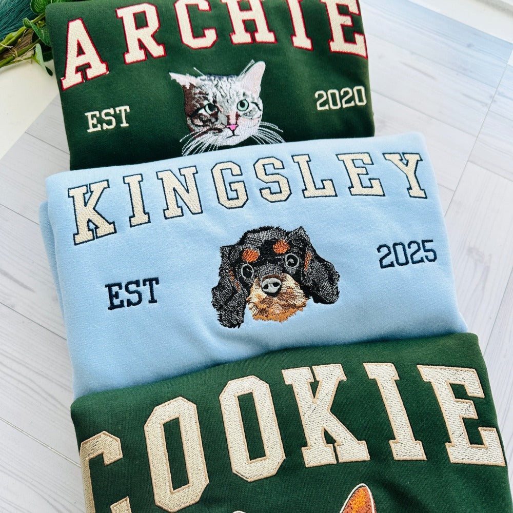 Individuell besticktes Haustier-Gesicht Sweatshirt / Hoodie – Personalisiertes Hunde- & Katzenporträt nach Foto, Geschenk für Tierliebhaber