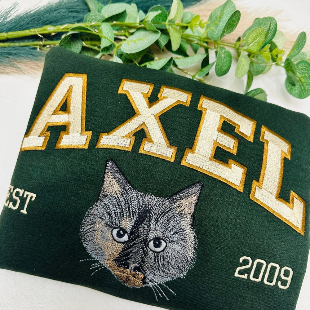 Individuell besticktes Haustier-Gesicht Sweatshirt / Hoodie – Personalisiertes Hunde- & Katzenporträt nach Foto, Geschenk für Tierliebhaber