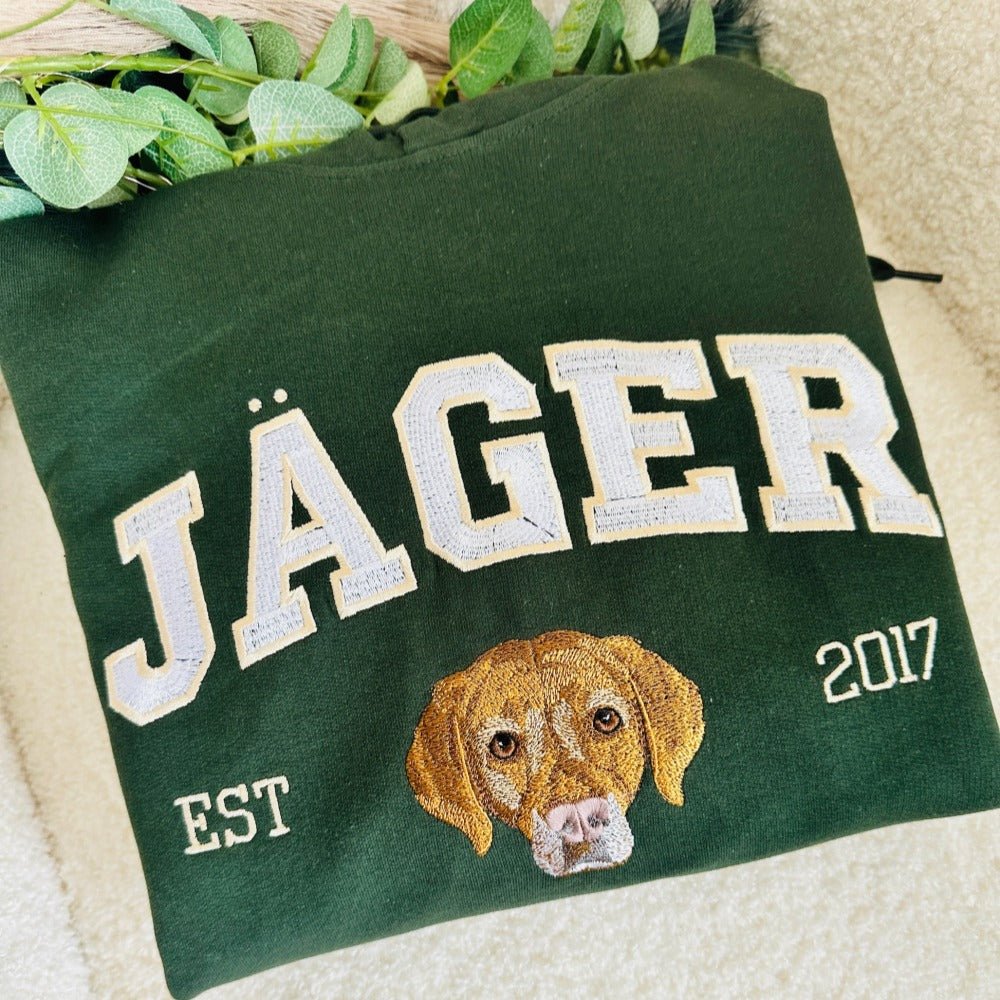 Individuell besticktes Haustier-Gesicht Sweatshirt / Hoodie – Personalisiertes Hunde- & Katzenporträt nach Foto, Geschenk für Tierliebhaber