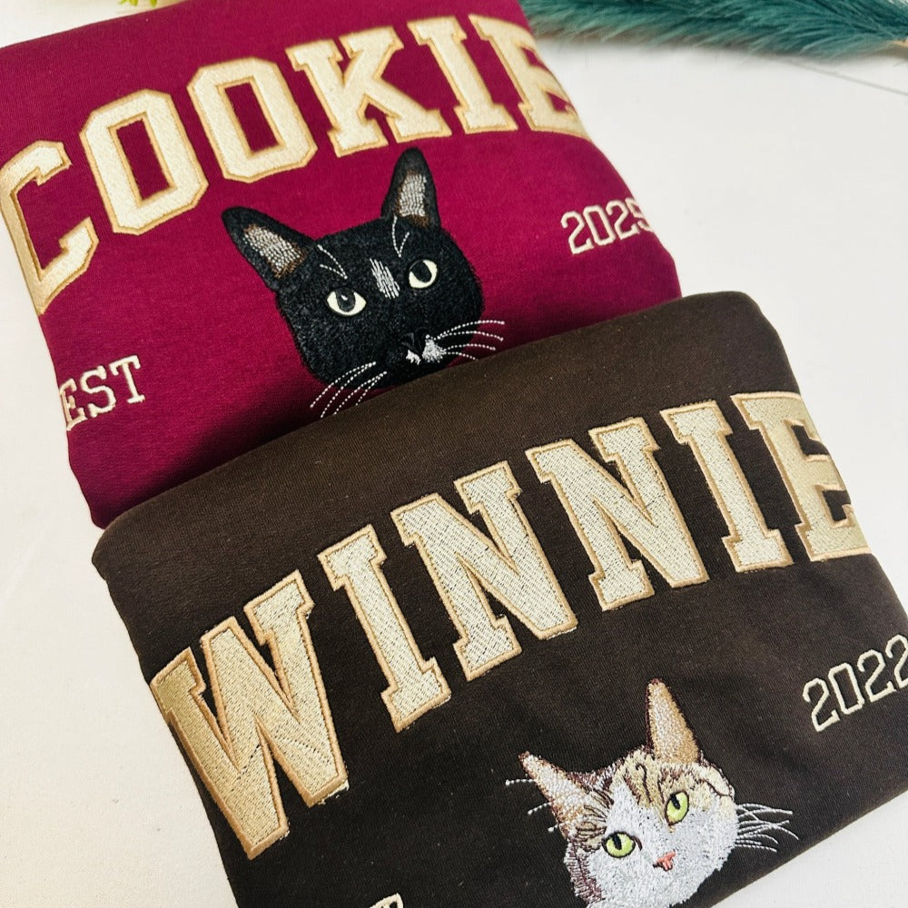 Individuell besticktes Haustier-Gesicht Sweatshirt / Hoodie – Personalisiertes Hunde- & Katzenporträt nach Foto, Geschenk für Tierliebhaber