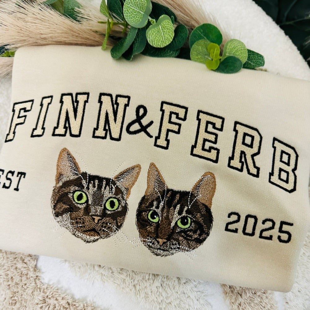 Individuell besticktes Haustier-Gesicht Sweatshirt / Hoodie – Personalisiertes Hunde- & Katzenporträt nach Foto, Geschenk für Tierliebhaber