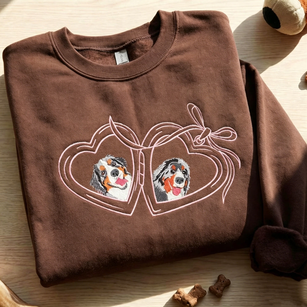 Vintage Locket Pet Portrait Sweatshirt – Personalized Dog & Cat Photo Crewneck with Coquette Bow