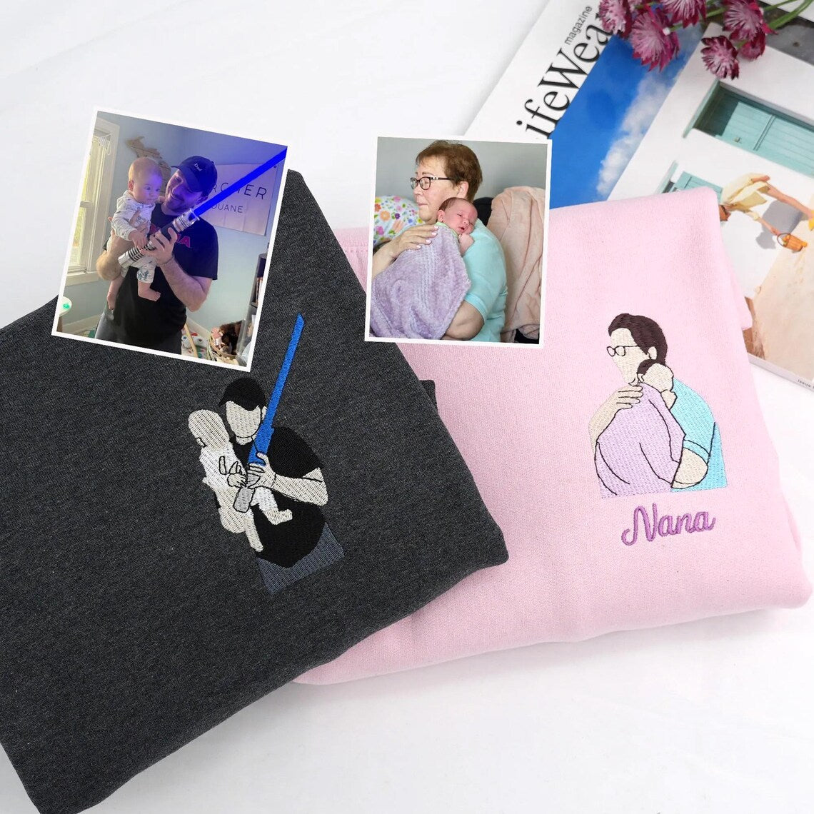 👨‍👦 New Dad Memories – Custom Father & Kid Embroidered Sweatshirt & Hoodie, Personalized Photo Gift for Dad
