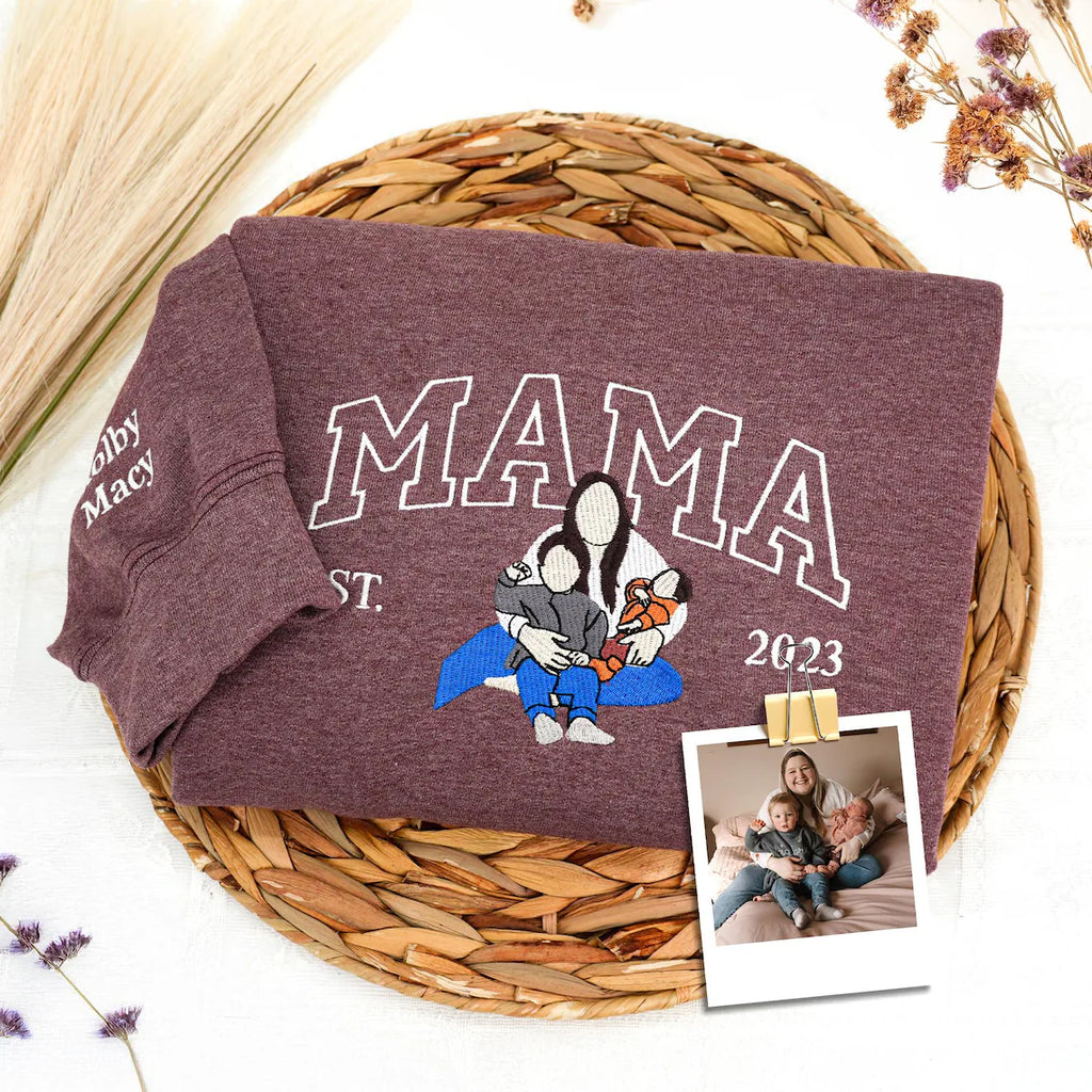 Sudadera con Capucha de Retrato de Mamá Personalizada con Nombres de Niños, Regalo Perfecto para Mamá