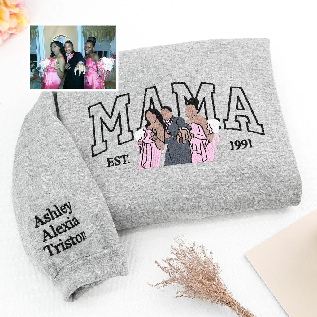 Sudadera con Capucha de Retrato de Mamá Personalizada con Nombres de Niños, Regalo Perfecto para Mamá