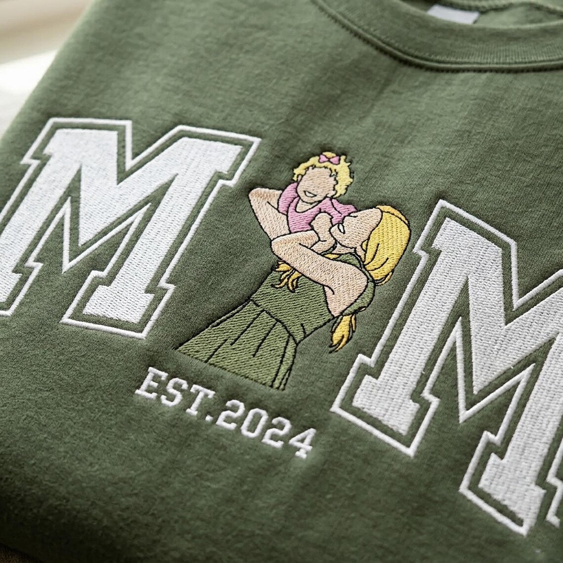 Sudadera Bordada Personalizada de Mamá – Sudadera con Capucha de Retrato de Foto Personalizado con Nombres de Niños en la Manga
