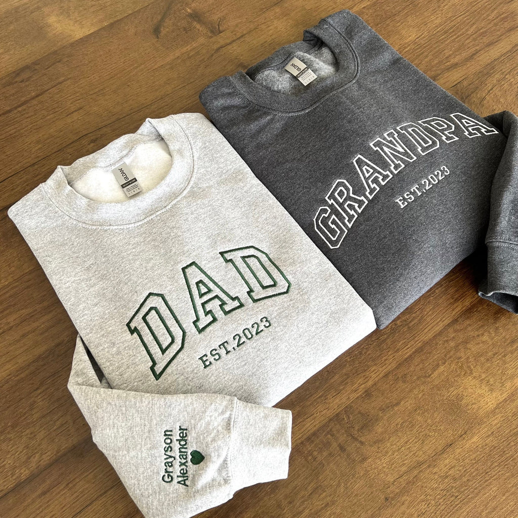 Custom Embroidered Sweatshirt – Grandpa, Dad, or New Dad Shirt with Names & Est Year, Perfect Father’s Day Gift