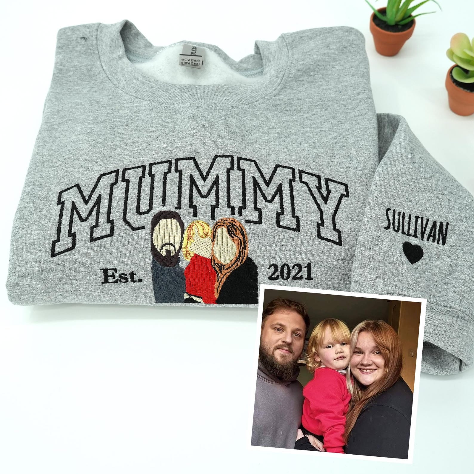 Custom Embroidered Mom Sweatshirt – Personalized Photo Portrait Hoodie, Perfect Gift for Mom