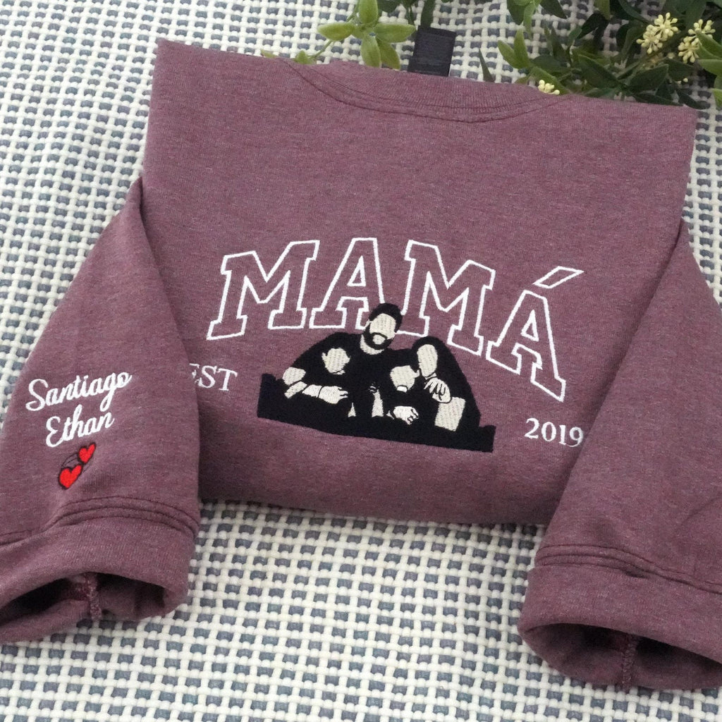 Personalisiertes besticktes Mama-Sweatshirt – Hoodie mit individuellem Foto-Portrait, perfektes Geschenk für Mama