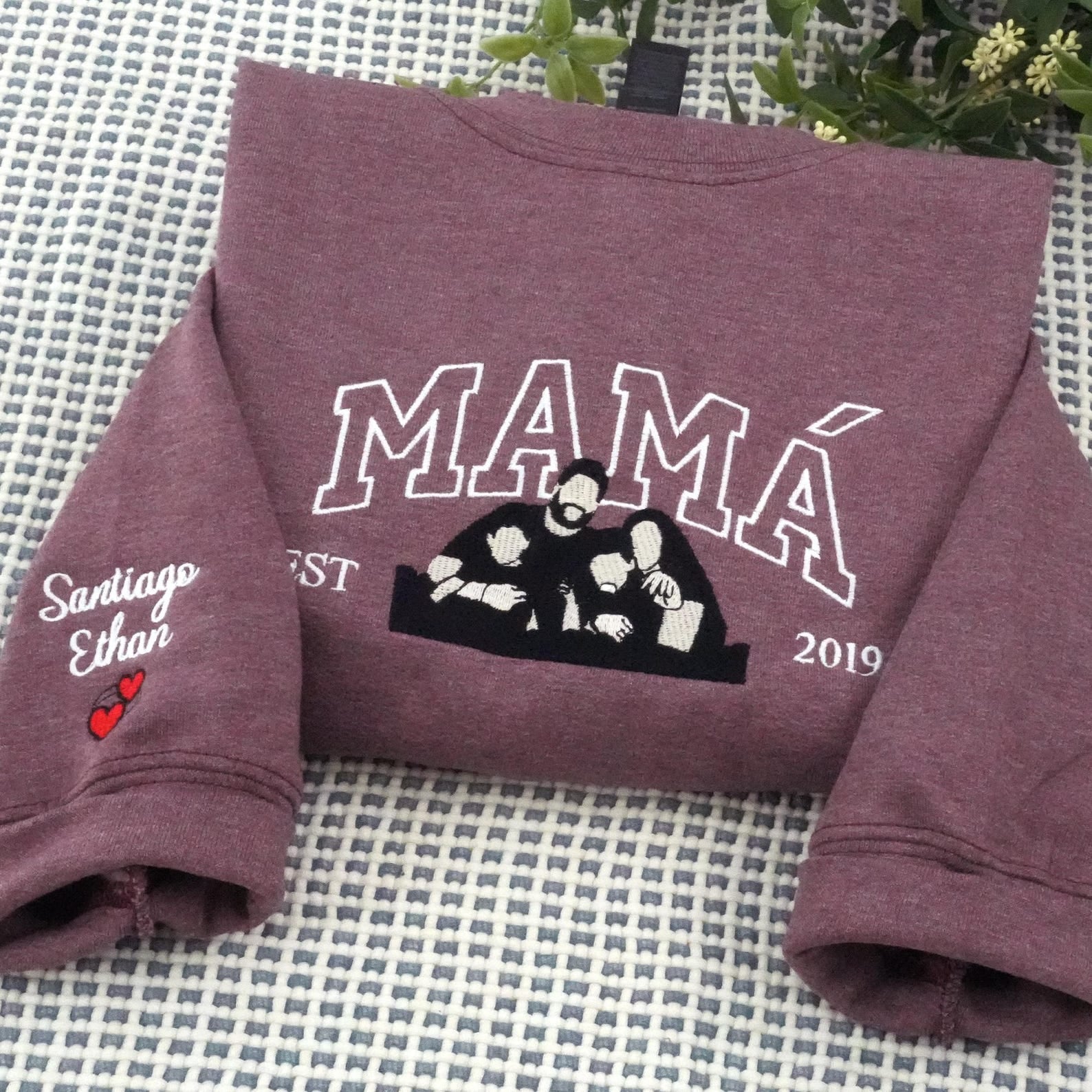 Custom Embroidered Mom Sweatshirt – Personalized Photo Portrait Hoodie, Perfect Gift for Mom