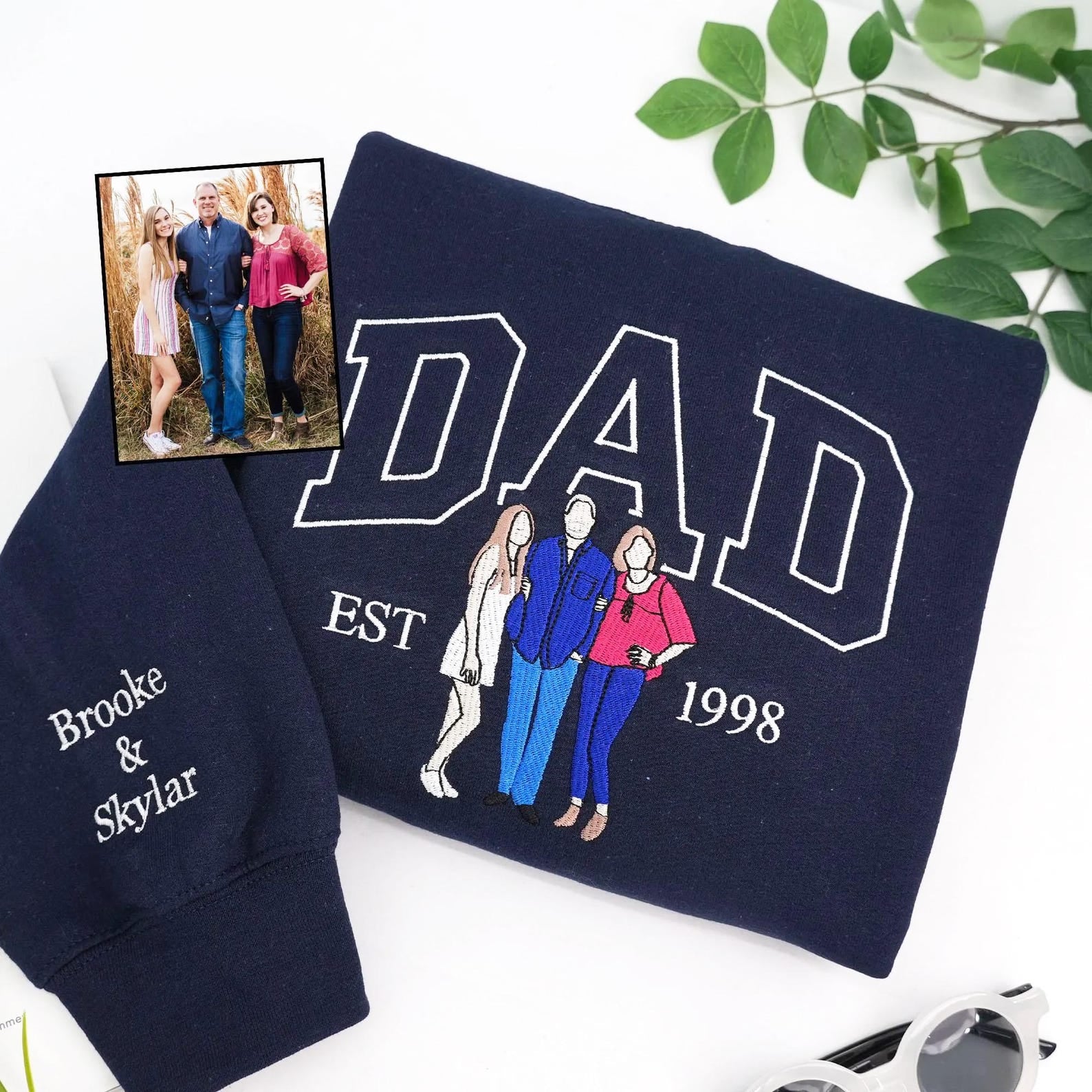 Custom Embroidered Papa/Papi/Papá/Dad Sweatshirt & Hoodie – Personalized Father & Child Photo Gift