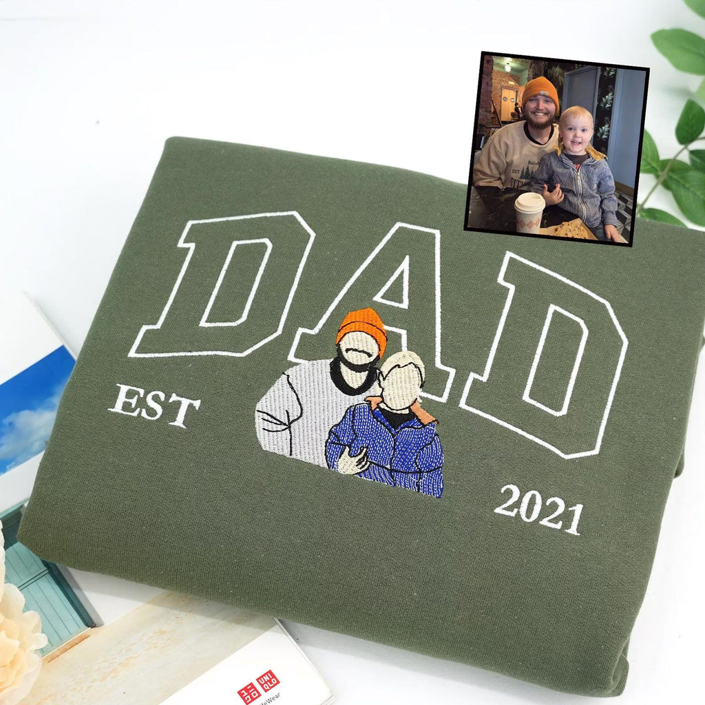 Custom Embroidered Papa/Papi/Papá/Dad Sweatshirt & Hoodie – Personalized Father & Child Photo Gift