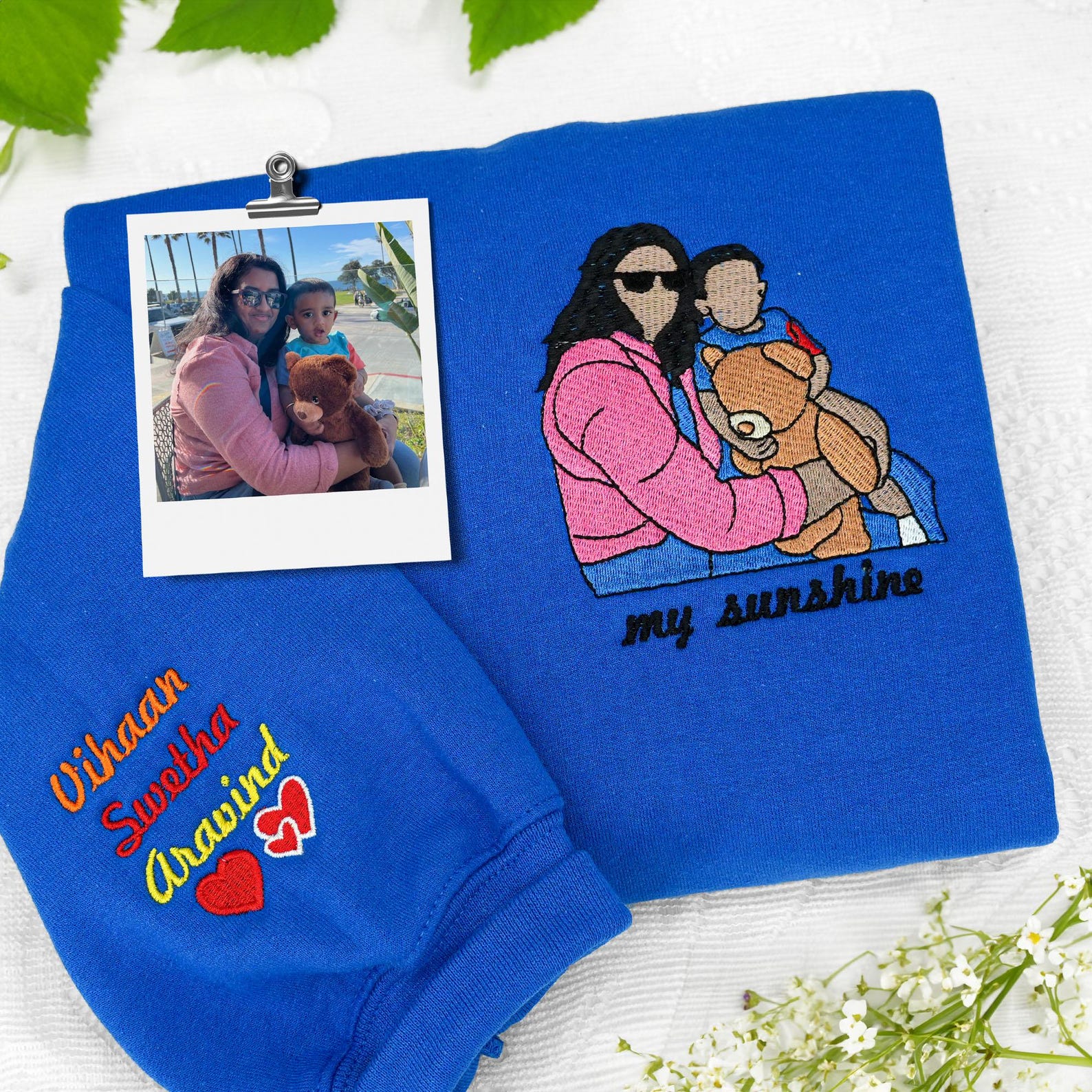 Her Favorite People, Forever Close - Mama & Kids Custom Sweatshirt/Hoodie – Personalized Embroidered Portrait from Mom + Child Photo