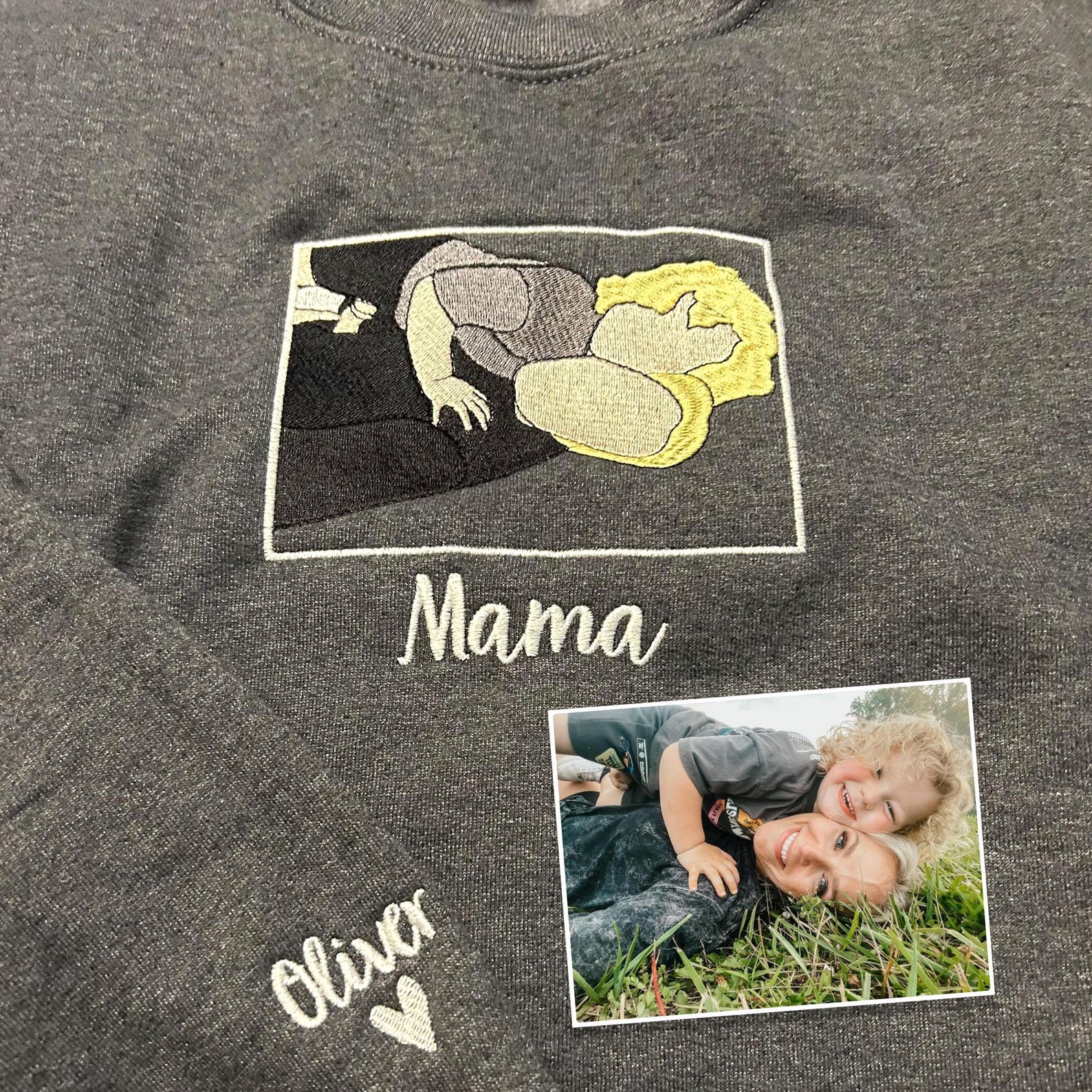 Her Favorite People, Forever Close - Mama & Kids Custom Sweatshirt/Hoodie – Personalized Embroidered Portrait from Mom + Child Photo