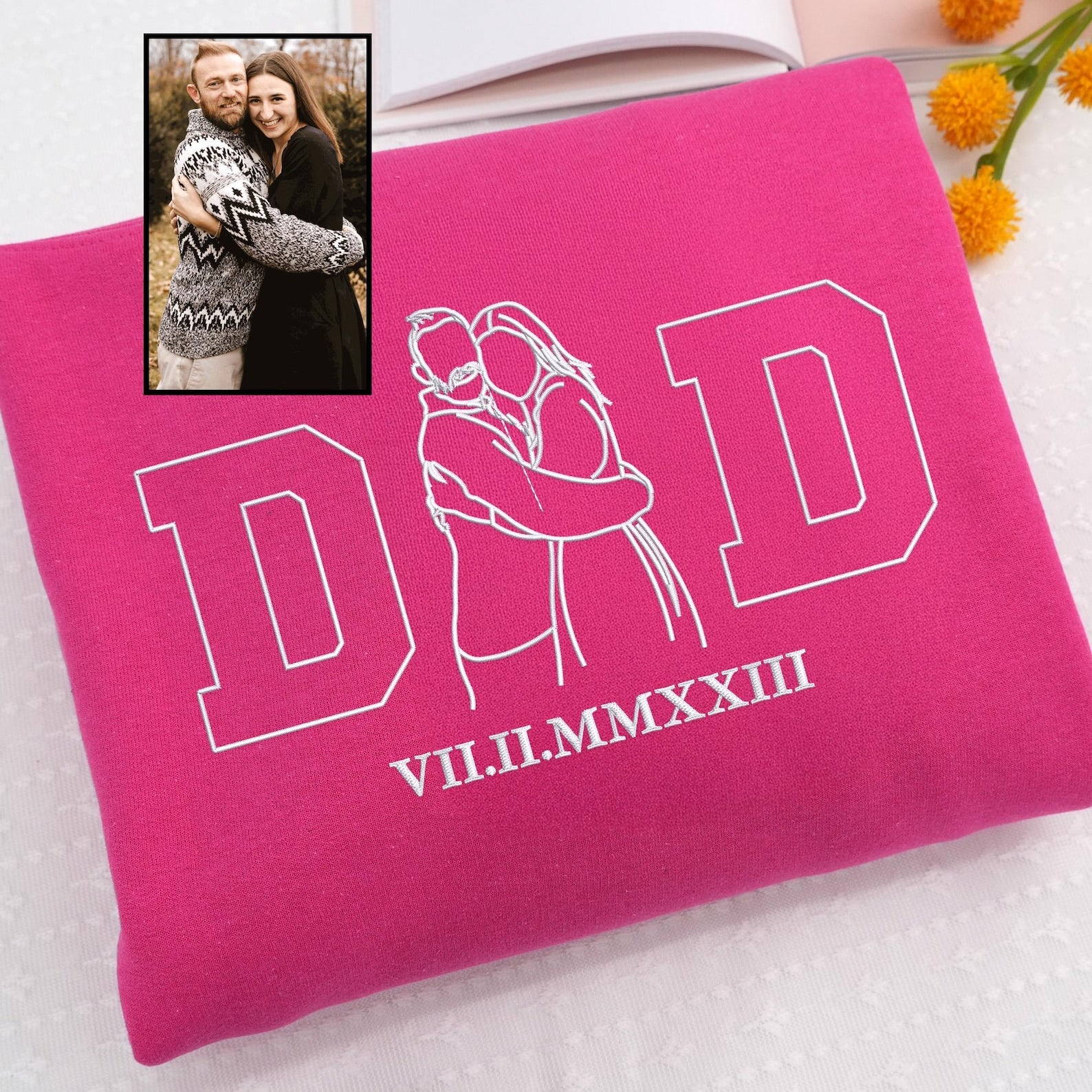 Family, Stitched in Every Line - Embroidered Family Portrait Hoodie & Sweatshirt – Custom Line Art from Photo, Personalized Gift for Mom & Dad