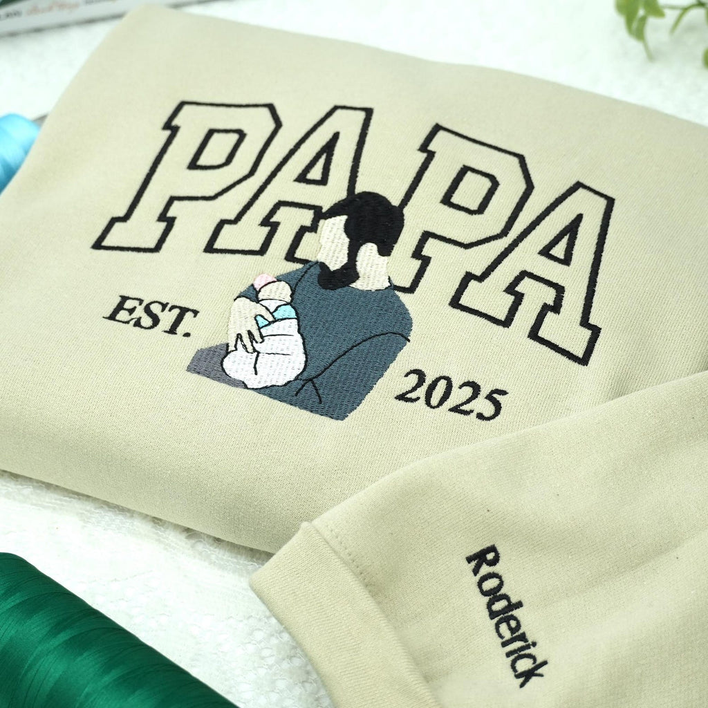 Custom Embroidered Papa/Papi/Papá/Dad Sweatshirt & Hoodie – Personalized Father & Child Photo Gift