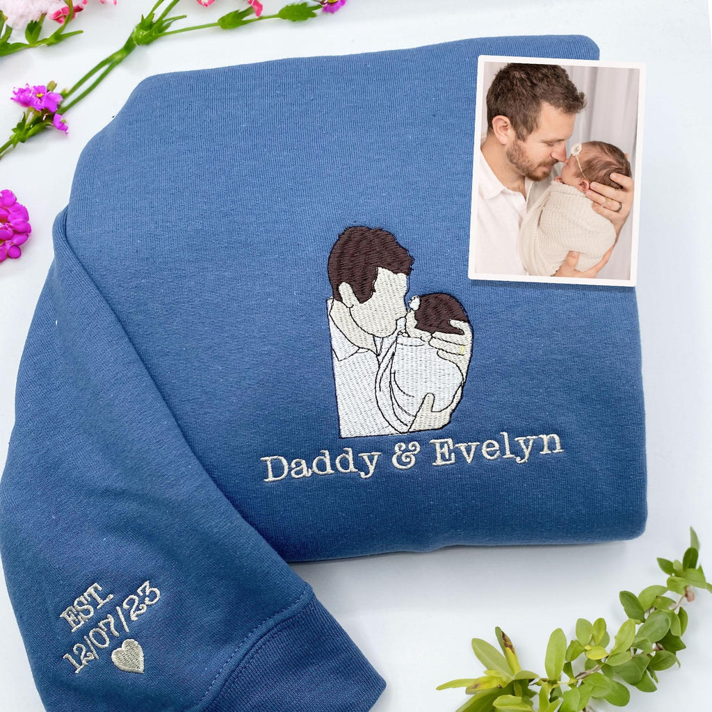 👨‍👦 Neue Papa-Erinnerungen – Besticktes Sweatshirt & Hoodie für Vater & Kind, Personalisiertes Fotogeschenk für Papa