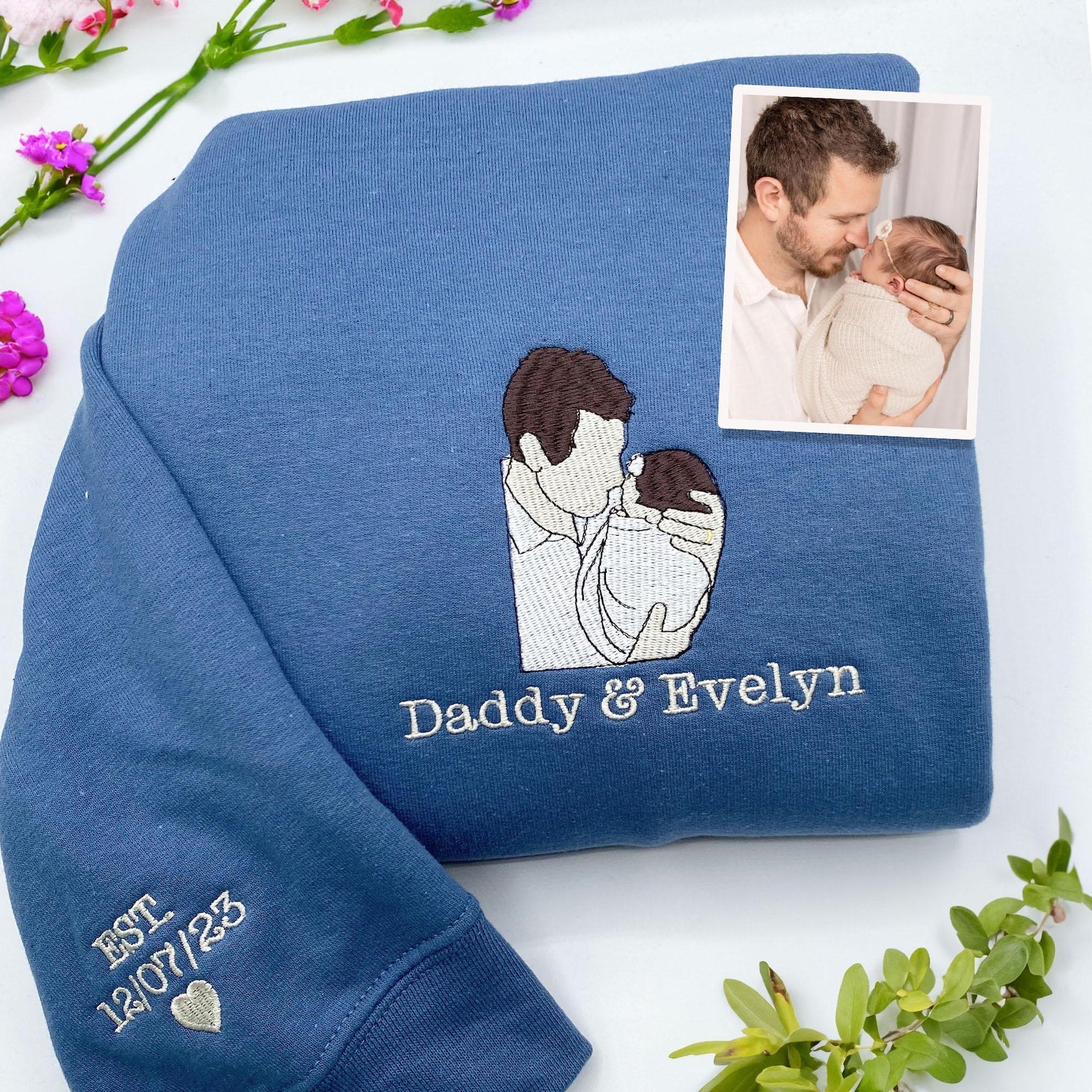 👨‍👦 New Dad Memories – Custom Father & Kid Embroidered Sweatshirt & Hoodie, Personalized Photo Gift for Dad