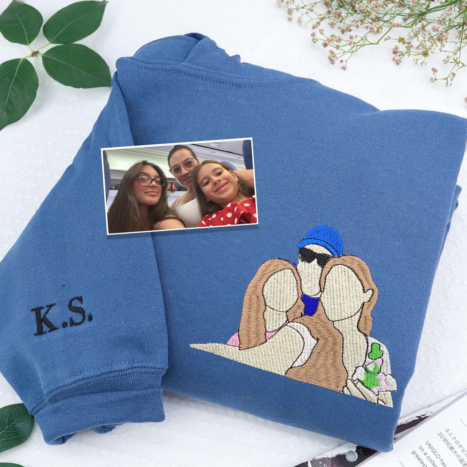 Her Favorite People, Forever Close - Mama & Kids Custom Sweatshirt/Hoodie – Personalized Embroidered Portrait from Mom + Child Photo