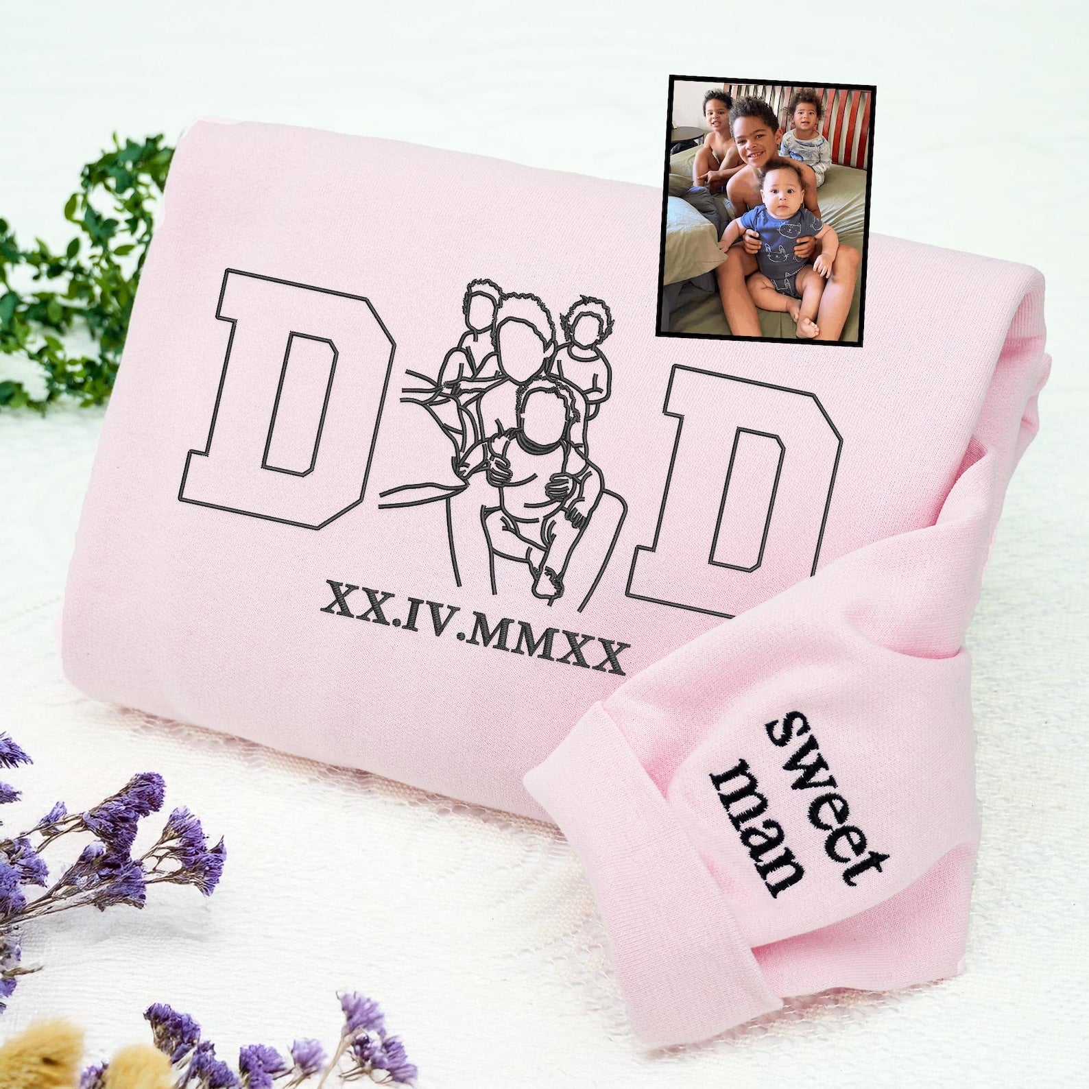 Family, Stitched in Every Line - Embroidered Family Portrait Hoodie & Sweatshirt – Custom Line Art from Photo, Personalized Gift for Mom & Dad