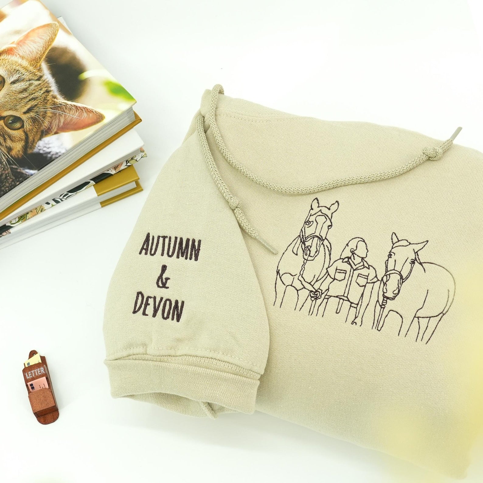 🐶🐱🐦🐴 Besticktes Haustier-Sweatshirt & Hoodie nach Maß – personalisierte Strichzeichnung vom Foto, Hunde, Katzen, Vögel, Pferde & jedes Tier