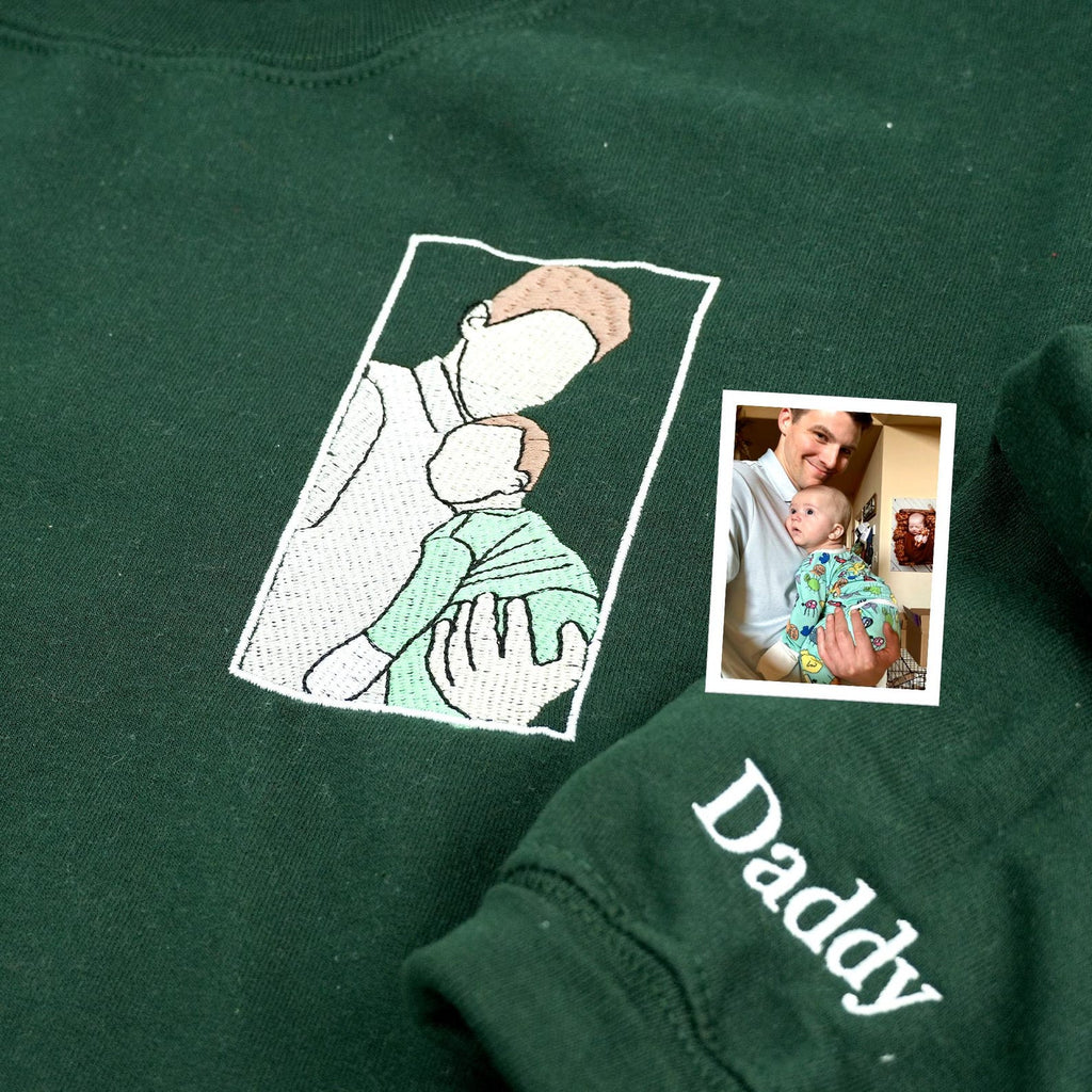 Custom Embroidered Family Photo Sweatshirt – Personalized Portrait Crewneck with Photo Border for Mom & Dad