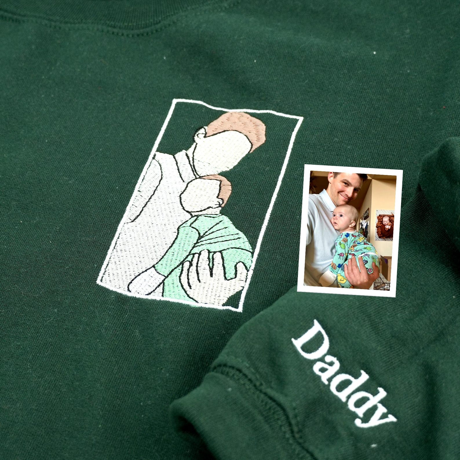 Custom Embroidered Family Photo Sweatshirt – Personalized Portrait Crewneck with Photo Border for Mom & Dad