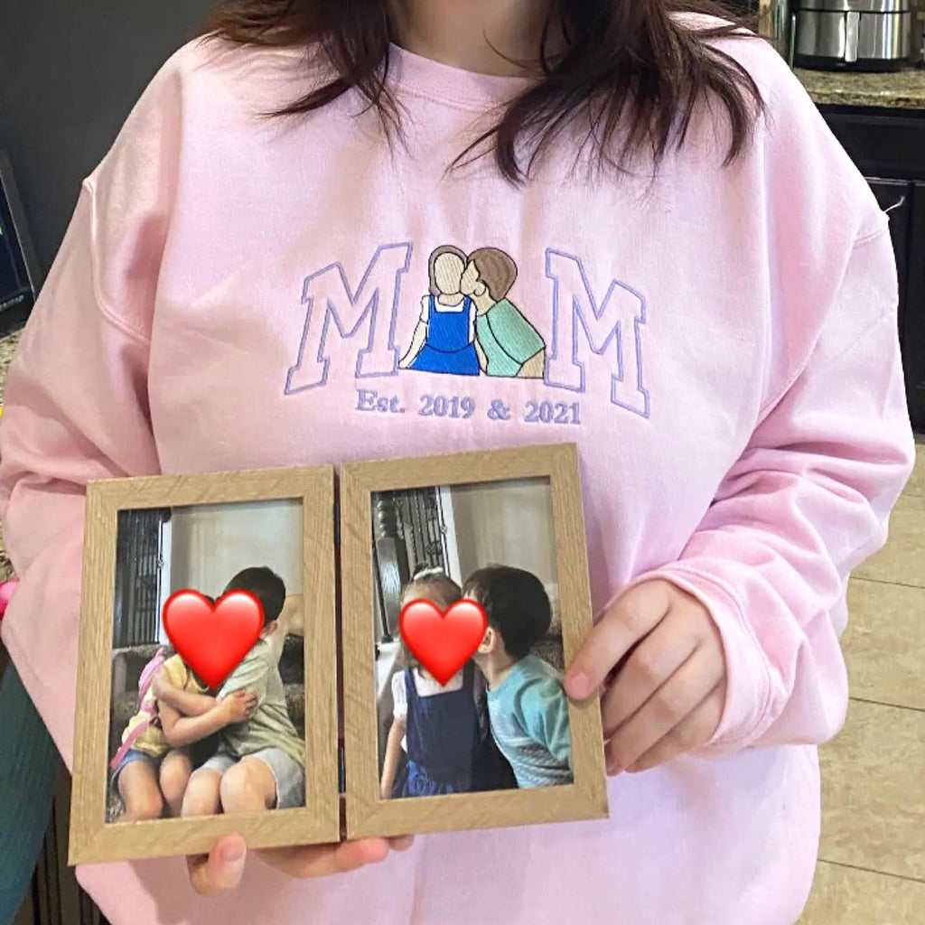 Carry Their Love, Wear Their Faces – Personalized Mama Sweatshirt & Hoodie – Custom Embroidered Kids Portrait Crewneck