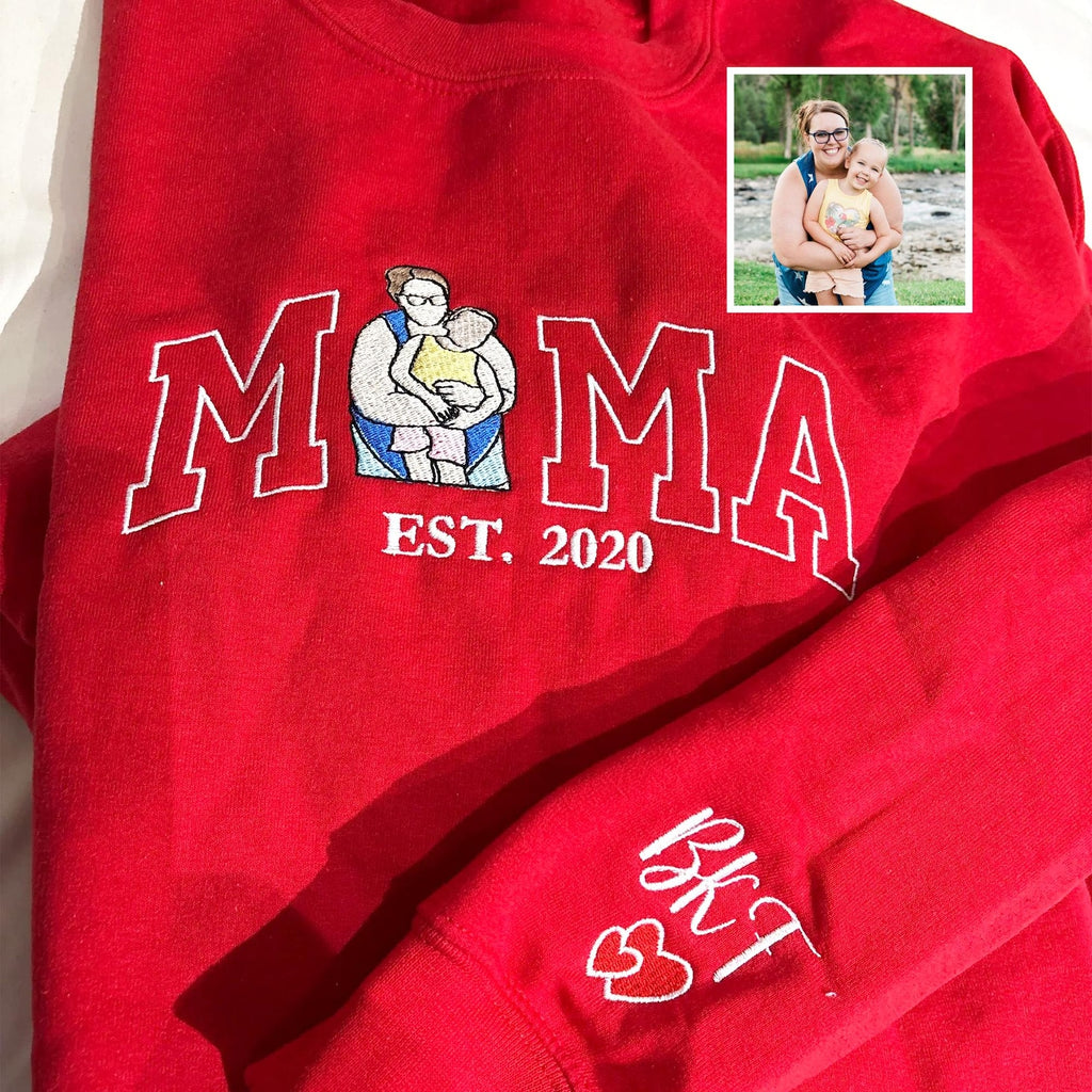 Carry Their Love, Wear Their Faces – Personalized Mama Sweatshirt & Hoodie – Custom Embroidered Kids Portrait Crewneck