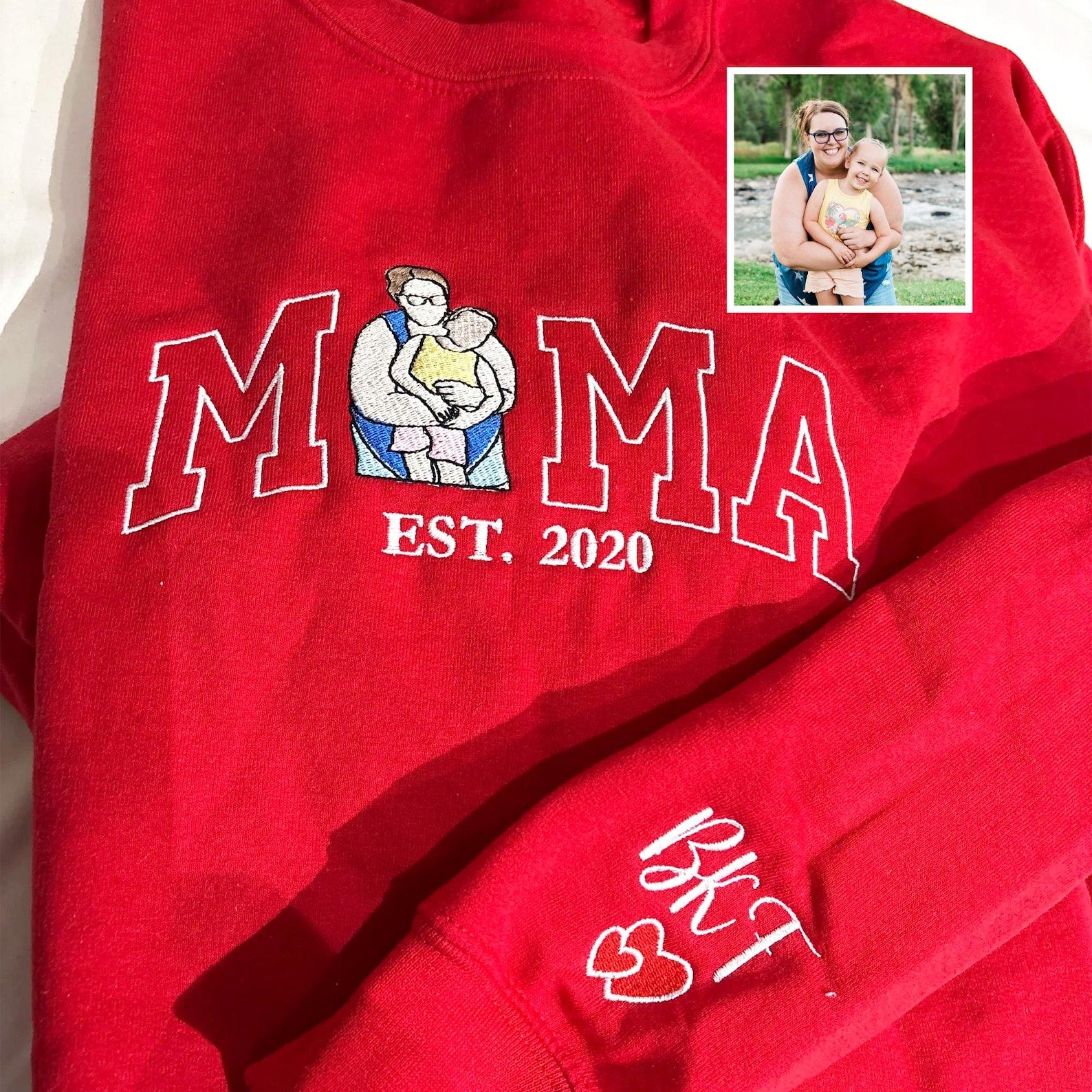 Carry Their Love, Wear Their Faces – Personalized Mama Sweatshirt & Hoodie – Custom Embroidered Kids Portrait Crewneck