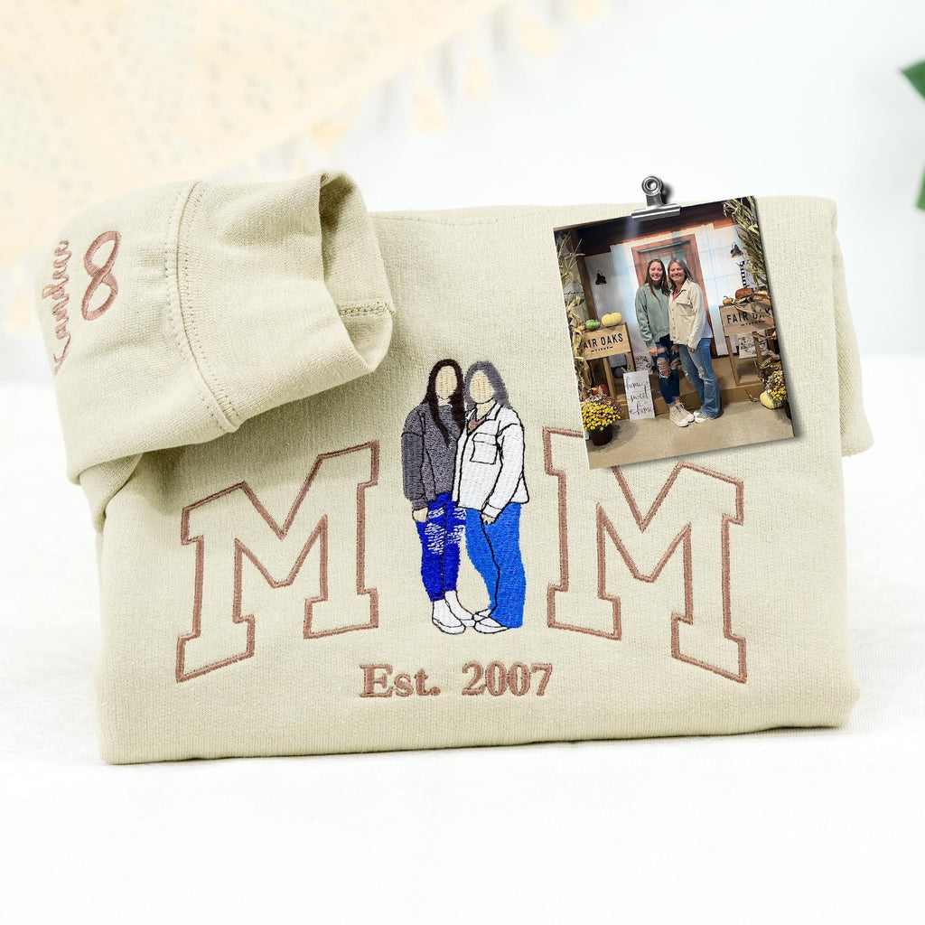 Carry Their Love, Wear Their Faces – Personalized Mama Sweatshirt & Hoodie – Custom Embroidered Kids Portrait Crewneck