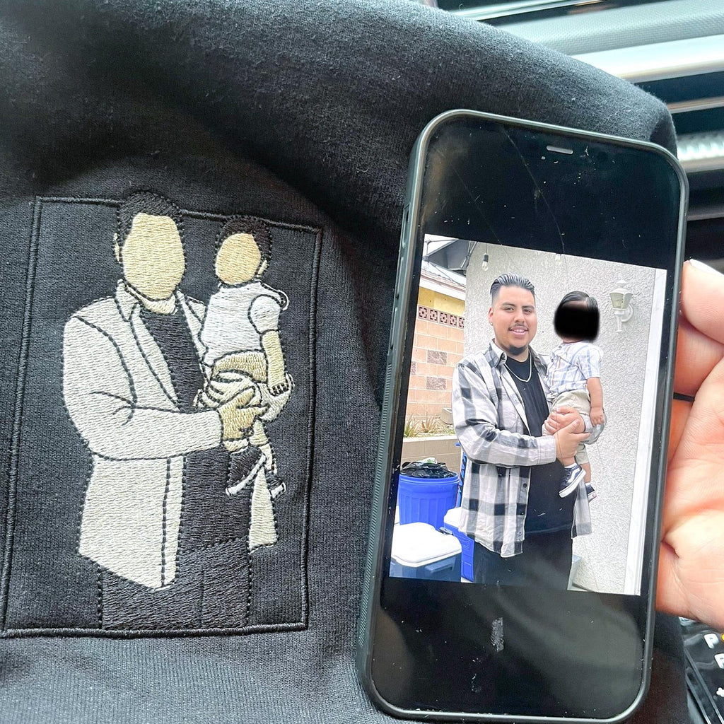 Custom Embroidered Family Photo Sweatshirt – Personalized Portrait Crewneck with Photo Border for Mom & Dad