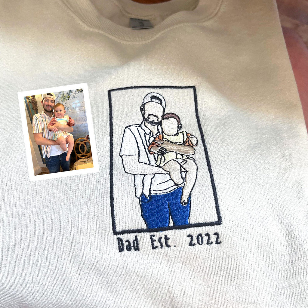 Custom Embroidered Family Photo Sweatshirt – Personalized Portrait Crewneck with Photo Border for Mom & Dad