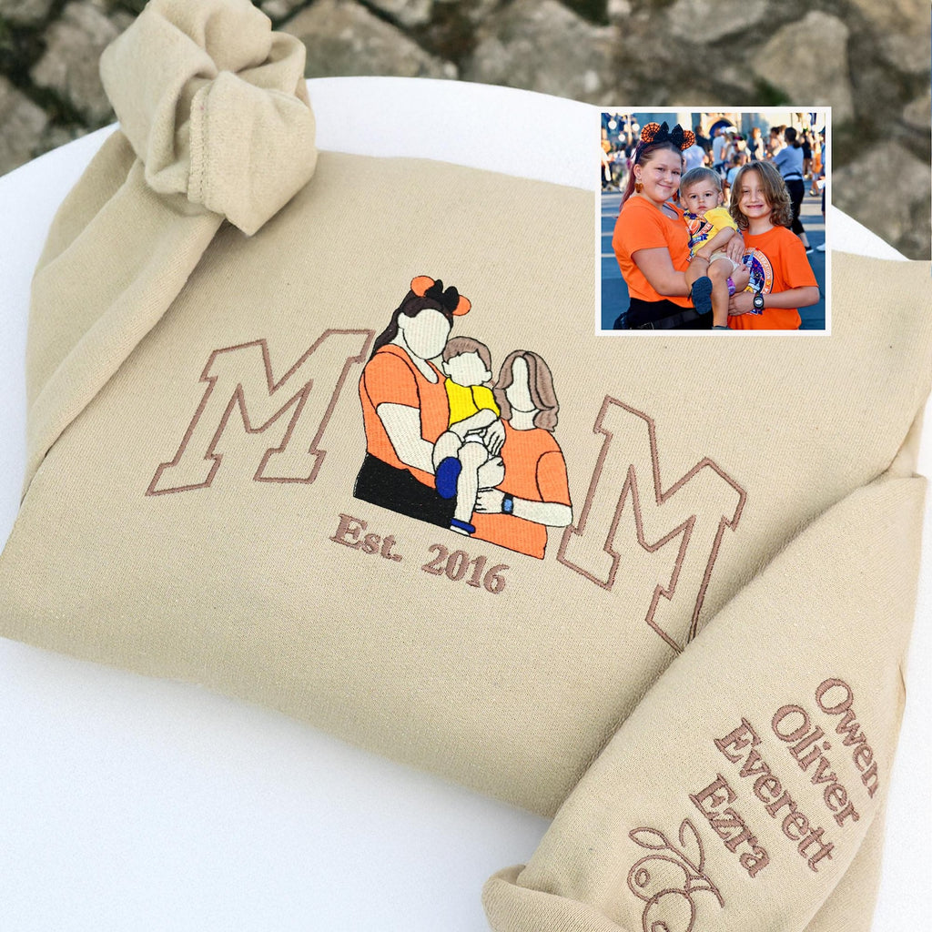 Carry Their Love, Wear Their Faces – Personalized Mama Sweatshirt & Hoodie – Custom Embroidered Kids Portrait Crewneck