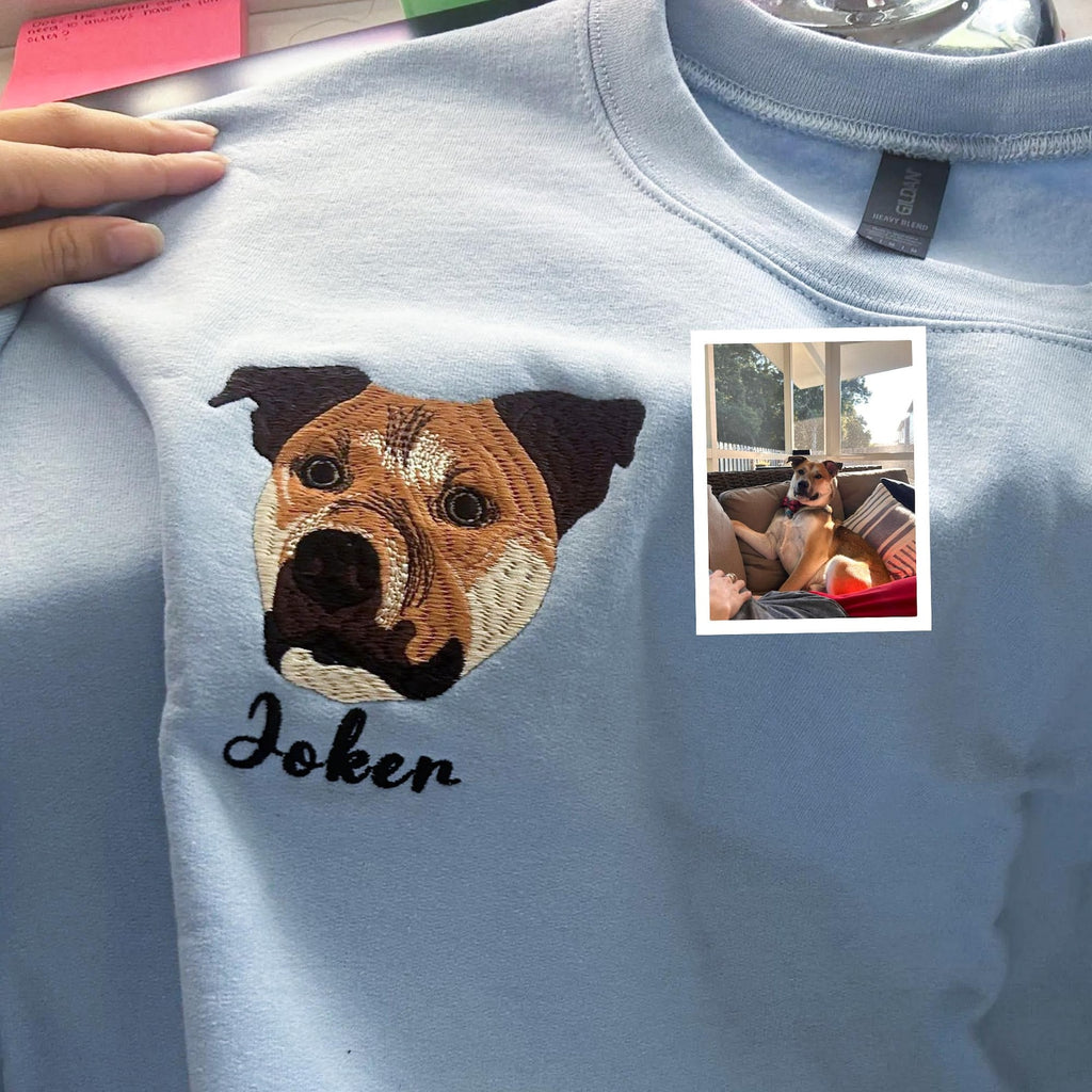 Personalisiertes Sweatshirt mit gesticktem Hundegesicht – Haustierporträt nach Foto, Hunde- & Katzenpullover, Haustier-Gedenkgeschenk für Mama